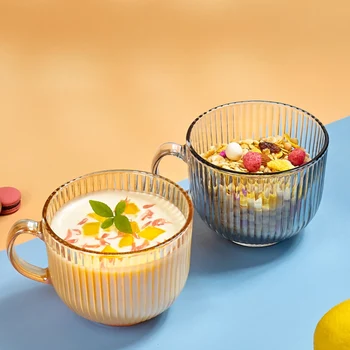Вертикальные полосы в японском стиле С ручкой, Стеклянная чашка, Кружка для сока, Кофейная чашка со стеклянной крышкой, Чашка для молока, Симпатичная барная посуда