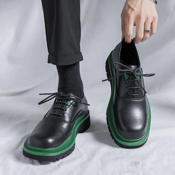 Мужская обувь на платформе в Британском стиле, Кожаная Обувь, Модельные туфли в деловом стиле, Универсальная Повседневная Износостойкая Обувь Chaussure Homme