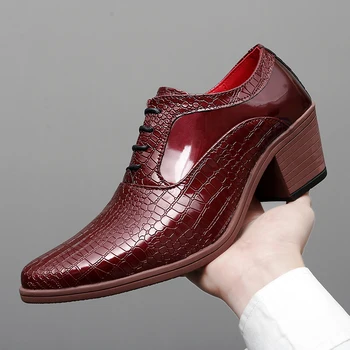 Горячая распродажа Мужская обувь на каблуке из крокодиловой кожи, Официальные Кожаные Коричневые Мужские лоферы, Модельные туфли, Модная Мужская Повседневная обувь Zapatos Hombre 2023