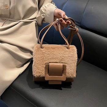 Модные плюшевые квадратные сумки для женщин, высококачественная сумка через плечо из искусственной кожи, милые кошельки и сумки, дизайнерская сумка через плечо, брендовая сумка-ранец