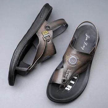 Сандалии для шитья в стиле ретро, переносные тапочки, нескользящая кожаная обувь для мужчин, удобная повседневная летняя мода