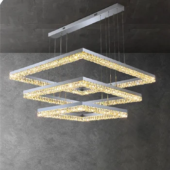 Квадратные подвесные светильники из хромированной стали для гостиной, современный подвесной светильник с регулируемой яркостью, подвесные светильники Lustre K9 Crystal