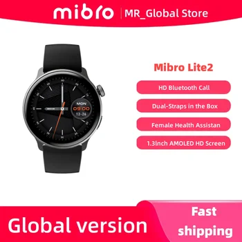 Mibro Lite2 Smartwatch Глобальная Версия HD Bluetooth Calling 1,3-Дюймовый AMOLED-экран AOD 2ATM Водонепроницаемые Спортивные Мужские Женские Смарт-часы