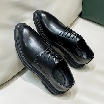 Мужская обувь Весенне-осенний новый модный тренд Корейская версия Британской официальной деловой повседневной простой кожаной обуви большого размера