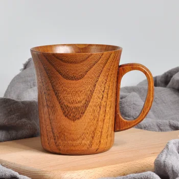 400 мл Большая деревянная кружка Кофе Пиво Деревянная чашка для чая ручной работы с ручкой в японском стиле Ретро Посуда для питья стакан