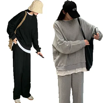 Одежда для беременных, Корейская версия, Сшитая повседневная свободная толстовка с капюшоном, комплект из двух предметов, широкие брюки, осенне-зимний Tide S1237