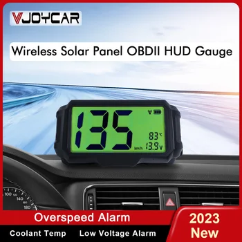 Беспроводная солнечная панель Vjoycar HUD OBD2 Автоматический головной дисплей, спидометр, напряжение, сигнализация температуры охлаждающей жидкости, автомобильные электронные аксессуары