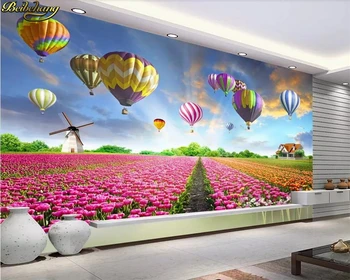 бейбехан Пользовательские фото Декорации Пасторальный Воздушный Шар Цветок Тюльпана Фреска в задней комнате гостиная телевизор 3D обои papel de parede