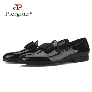 Piergitar/ Черные мужские лоферы ручной работы из лакированной кожи с бантом в тон, модные мужские модельные туфли для банкета, большие размеры