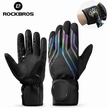 Официальные зимние перчатки ROCKBROS, зимние перчатки, умные часы, перчатки для телефона с сенсорным экраном, мотоциклетные флисовые теплые перчатки для катания на лыжах и велосипеде