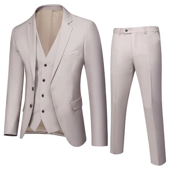 Мужской бутик-деловой свадебный костюм, комплект из 3 предметов, высококачественное однотонное вечернее платье, мужской костюм на двух пуговицах M-5XL