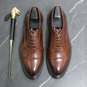 Мужская обувь делового коричневого цвета, мужская кожаная обувь, модная черная банкетная мужская обувь, свадебные туфли в стиле дерби, повседневные офисные туфли-оксфорды