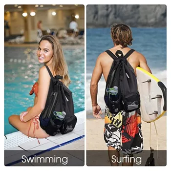 Сумка для плавания, сетчатый рюкзак на шнурке с мокрым мешком, пляжный рюкзак, подходящий для плавания, тренажерного зала и тренажерного оборудования