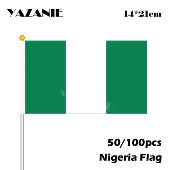 ЯЗАНИ 14 * 21 см 50 /100шт Ручные флаги Нигерии, Зеленый Белый Маленький Квадратный Национальный флаг, Баннер болельщиков спортивных мероприятий с флагштоком