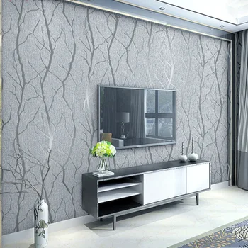 Толстые серые бархатные 3D обои для стен спальни Фон гостиной Стекающиеся ветви деревьев Обои с тиснением Home Decor