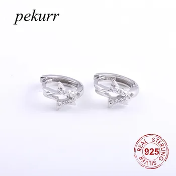 Pekurr, Стерлинговое Серебро 925 пробы, креативные серьги-кольца неправильной формы в виде звезды, женские серьги-кольца с блестящим Цирконом, Модные ювелирные изделия в подарок