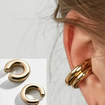 Асимметричная металлическая клипса для ушей Двойная круглая клипса для ушей Женская серьга-клипса для ушей типа C