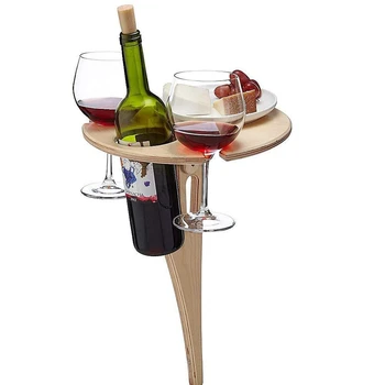 Уличный складной пляжный деревянный винный столик с мини круглым рабочим столом для путешествий, пикника, кемпинга, удобной переноски, Низкий винный стеллаж