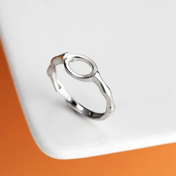 Женское Обручальное кольцо из стерлингового серебра 925 пробы, 7x9 мм, с овальным кабошоном, с полукруглым креплением