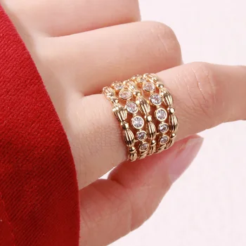 Корейское модное Золотое кольцо для женщин, роскошный дизайн сплава, Многослойное Белое кольцо с циркониевой инкрустацией, ювелирные изделия для свадебной вечеринки, тренд 2023