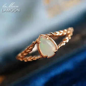 Кольцо с натуральным опалом LAMOON Для женщин Кольцо с драгоценным камнем Из стерлингового серебра 925 пробы, Позолоченное Ювелирное изделие, Винтажное Свадебное Обручальное кольцо