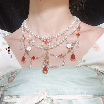 Аксессуары Dunhuang Воротник Hanfu Xianqi Girl Tang Style Ожерелье в древнем стиле с цветочным жемчугом Ming System