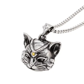 Серебряное винтажное мужское ожерелье с подвеской в виде кошки, милые и простые персонализированные модные украшения для вечеринок в стиле хип-хоп