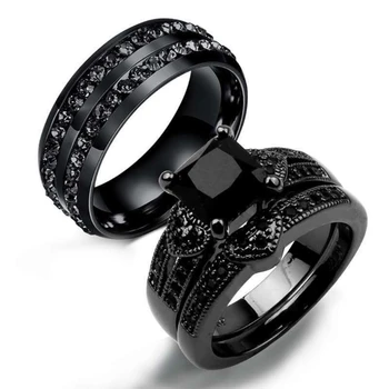 Кольца из сплава Черного циркона, подарок для пары ювелирных изделий на день рождения, годовщину 634D