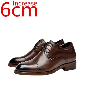 Кожаная обувь ручной работы, модная мужская официальная кожаная обувь в деловом стиле, удобная кожаная обувь на мягкой подошве, увеличенная на 7 см
