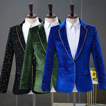 Мужской костюм, комплект из 2 предметов, бархатный костюм с позолотой для выступлений на сцене, куртка (блейзер + брюки)