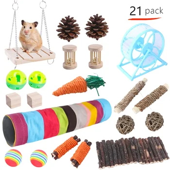 Набор деревянных плетеных игрушек для хомячков Производитель домашних кроликов Голландская свинья Набор игрушек для прорезывания зубов с травяным шариком