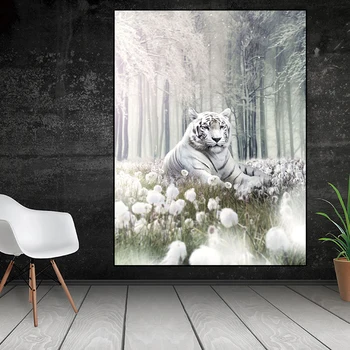 Современные животные, Расслабляющий плакат с белым тигром, домашний декор, картина на холсте, плакат и настенная художественная картина с принтом для гостиной