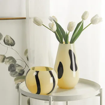 Креативная черно-белая Ваза, Контейнер для цветочной композиции, украшение спальни, гостиной, столовой, ретро-художественное Цветочное устройство