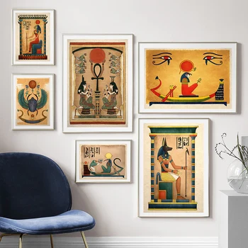 Древнеегипетский Бастет Анубис, Бог Фараон, Настенное искусство, холст, плакаты на скандинавскую тему и принты, настенная картина для декора гостиной