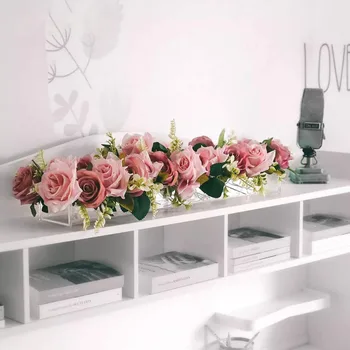 Прозрачная Акриловая Прямоугольная ваза для цветов для обеденного стола, центральное украшение свадьбы, Подарочная коробка с розами и легким свадебным домашним декором