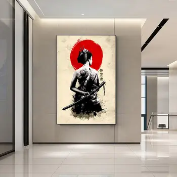 Винтажный Сакуранский Самурай, холст, Картина, Плакат с японским персонажем, Настенное художественное оформление с принтом, Современная гостиная, Спальня, Домашний декор