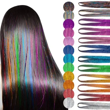 120 см, набор блестящих разноцветных ниток для волос, набор золотой шелковой блестящей нити для наращивания волос, Аксессуары для женщин, Головной убор