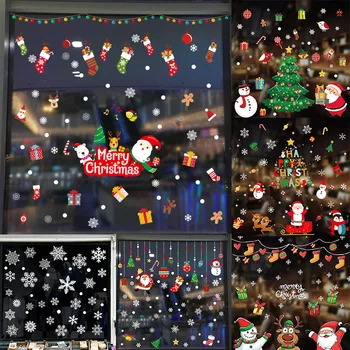 Новогодние наклейки из ПВХ, Самоклеящиеся Рождественские украшения, Съемные Многоцелевые наклейки на стекло для дома, аксессуары для декора