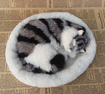 новая имитация спящего кота из полиэтилена и меха, модель серого и черного кота в подарок, около 25x21 см, y0168