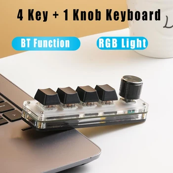 Механическая клавиатура Беспроводная мини-клавиатура Bluetooth с 4 клавишами и 1 ручкой, игровая макро-клавиатура, программирование пользовательских клавиатур для копирования и вставки с горячей заменой