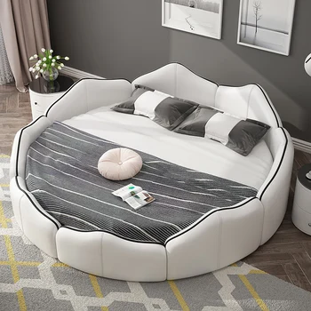 Круглая двуспальная кровать Princess онлайн кровать знаменитостей легкая роскошная мягкая кровать минималистичная кожаная кровать Lotus свадебная кровать