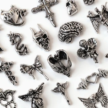 50шт Винтажный Ретро нейл-арт, 3D Хромированный Объемный Панк-серебряный Крест в стиле барокко, Украшение для ногтей, Аксессуары для ногтей на Хэллоуин, сделай сам