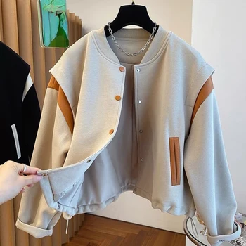 Модная Нишевая дизайнерская бейсбольная куртка контрастного цвета с отстрочкой, женская Весенняя новинка 2023 года, Корейский короткий топ для женщин