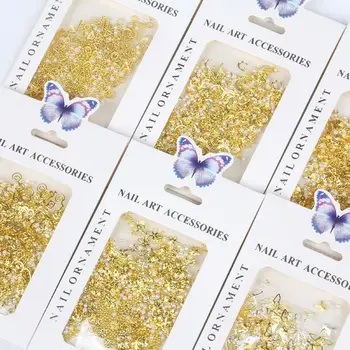 Аксессуары для дизайна ногтей СДЕЛАЙ САМ Пятилепестковый Цветок Бабочка Гвоздь Металлы Золото 3D Подвески