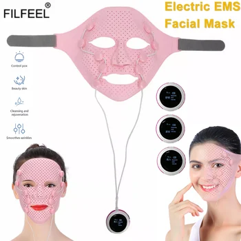 3D силиконовая маска для лица Электрическая EMS вибрация V Массажер для лица против морщин Магнитный массаж Подтяжка лица для похудения Косметологическая машина