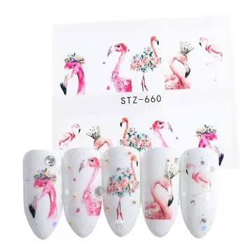 10шт Модная наклейка для маникюра с фламинго для переноса воды, наклейки для ногтей DIY, декор