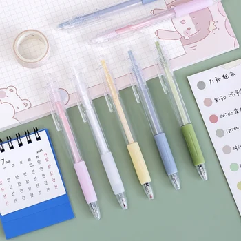 5 шт./лот, милые ручки для печати, студенческая гелевая ручка 0,5 мм для школьных принадлежностей, детские канцелярские принадлежности Kawaii, рекламный подарок