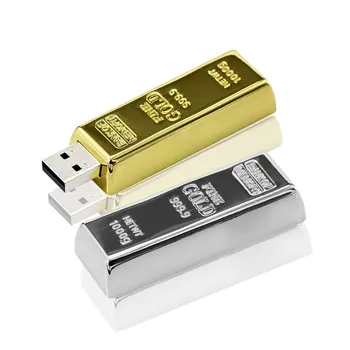 USB Флэш-накопитель 128 ГБ Новейший Металлический слиток Gold Bar USB 2.0 Флэш-накопитель 64 ГБ Cle USB Memory Stick 4 ГБ 8 ГБ 16 ГБ 32 ГБ Флешка