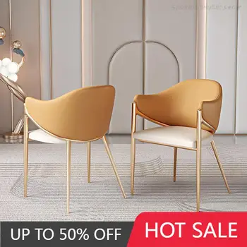 Итальянский минималистичный Дизайнерский Золотой стул для гостиной, кожаный Эргономичный стул для туалетного столика, Ресторанная мебель в скандинавском стиле