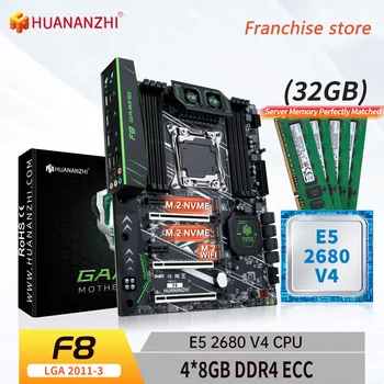 HUANANZHI X99 F8 LGA 2011-3 XEON X99 placa base con Intel E5 2680 v4 con 4 *8G DDR4 RECC kit de memoria conjunto NVME SATA